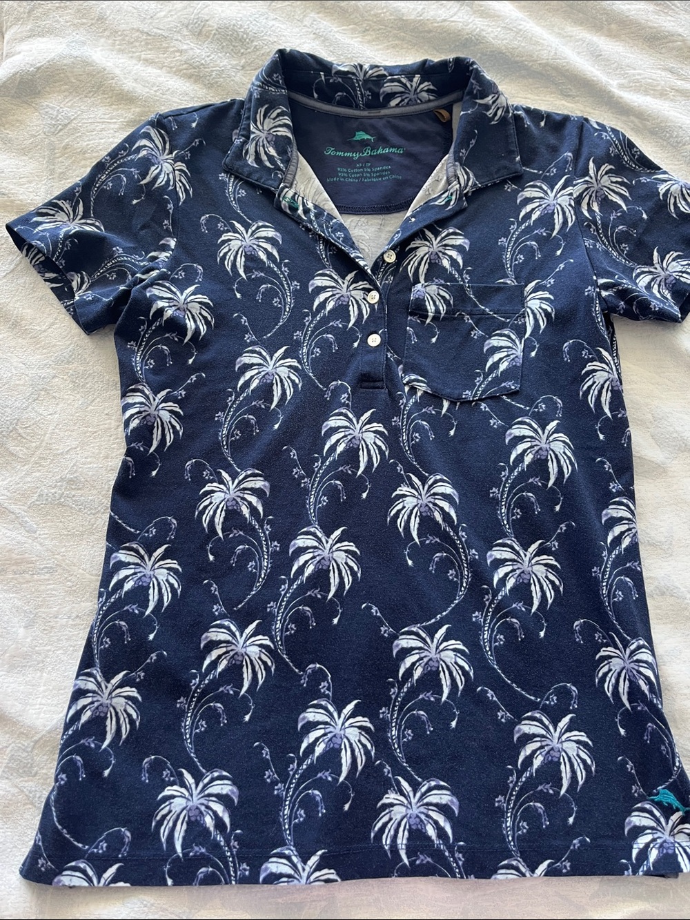 Tommy Bahama Navy & White Palm-Print Polo